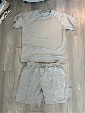 Light Gray Athletic Tee and Shorts Set